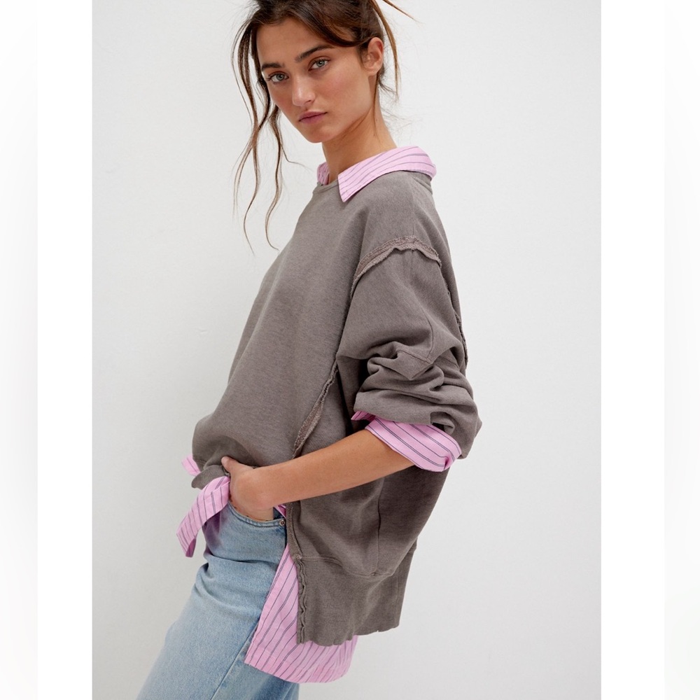 NEW Free People x We The Free Camden Sweatshirt in Phantom Heather - Picture 4 of 8